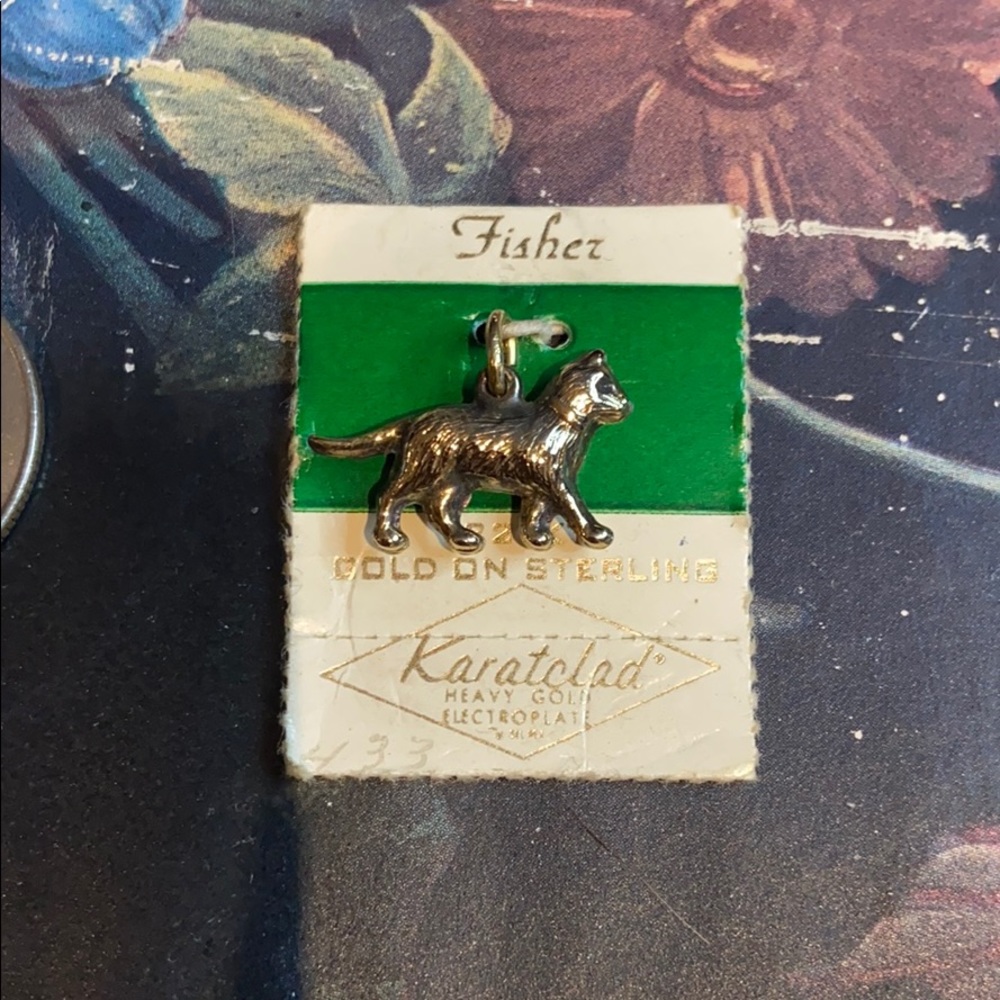 Kitty Cat 22KT over Sterling Charm NWT